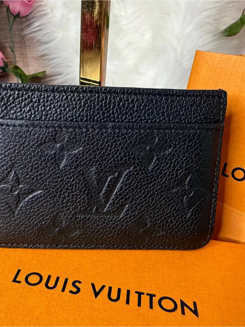 Louis Vuitton Black Empreinte Monogram Leather Card Case COA Full Set